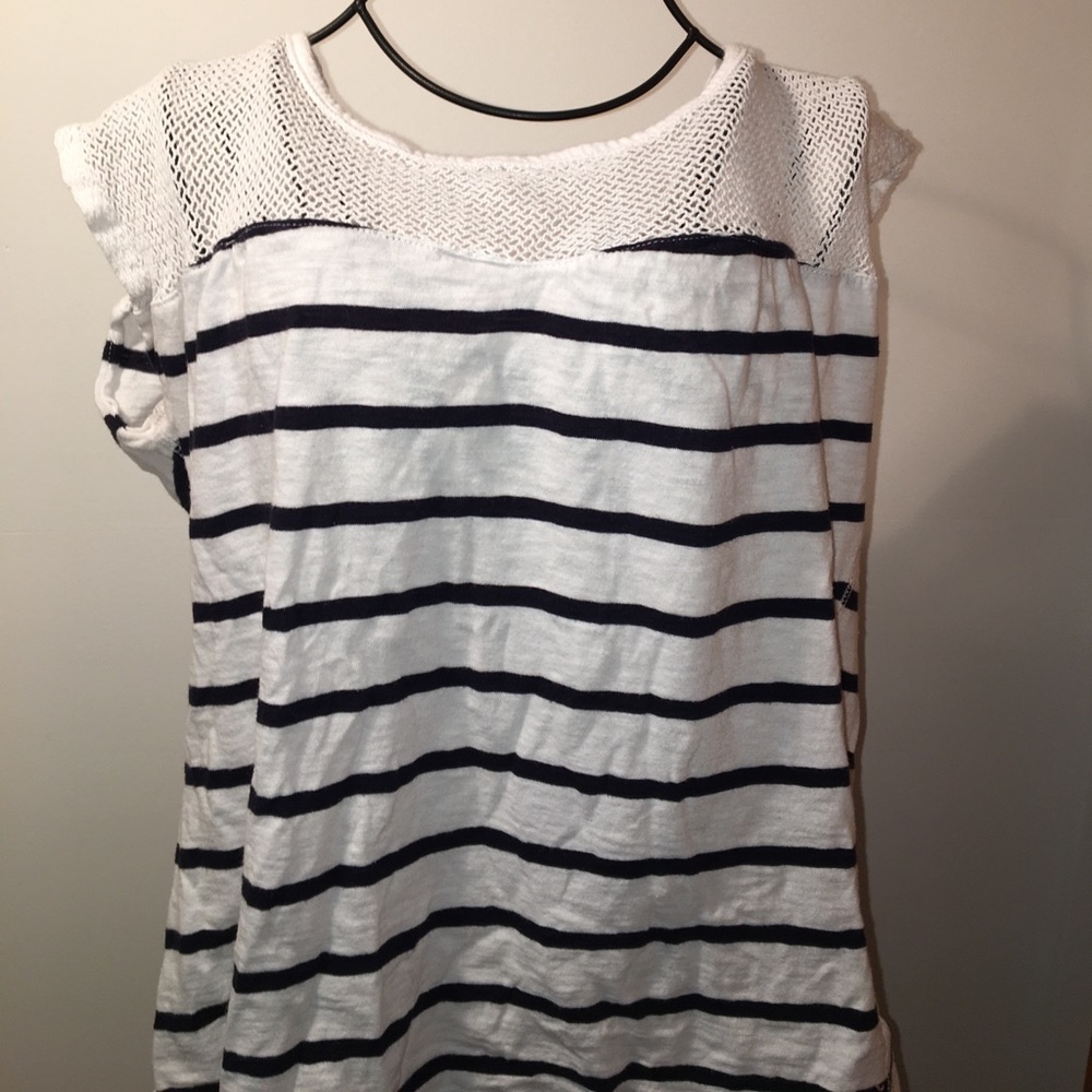 Striped fishnet shoulder tank top